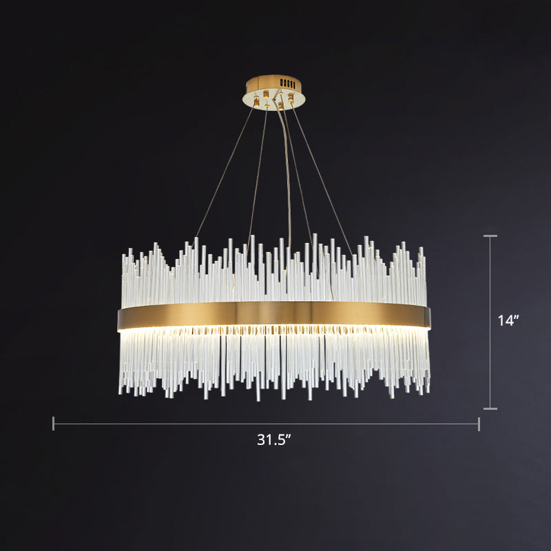 Geometric LED Chandelier Pendant Light Simplicity Fluted Glass Gold Hanging Lamp Gold 31.5" Round Clearhalo 'Ceiling Lights' 'Chandeliers' 'Modern Chandeliers' 'Modern' Lighting' 2335944