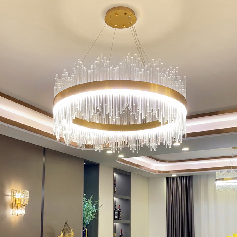 Geometric LED Chandelier Pendant Light Simplicity Fluted Glass Gold Hanging Lamp Clearhalo 'Ceiling Lights' 'Chandeliers' 'Modern Chandeliers' 'Modern' Lighting' 2335945