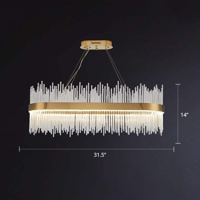 Geometric LED Chandelier Pendant Light Simplicity Fluted Glass Gold Hanging Lamp Gold 31.5" Linear Clearhalo 'Ceiling Lights' 'Chandeliers' 'Modern Chandeliers' 'Modern' Lighting' 2335946