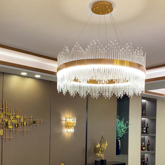 Geometric LED Chandelier Pendant Light Simplicity Fluted Glass Gold Hanging Lamp Clearhalo 'Ceiling Lights' 'Chandeliers' 'Modern Chandeliers' 'Modern' Lighting' 2335947
