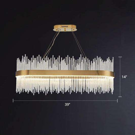Geometric LED Chandelier Pendant Light Simplicity Fluted Glass Gold Hanging Lamp Gold 39" Linear Clearhalo 'Ceiling Lights' 'Chandeliers' 'Modern Chandeliers' 'Modern' Lighting' 2335948