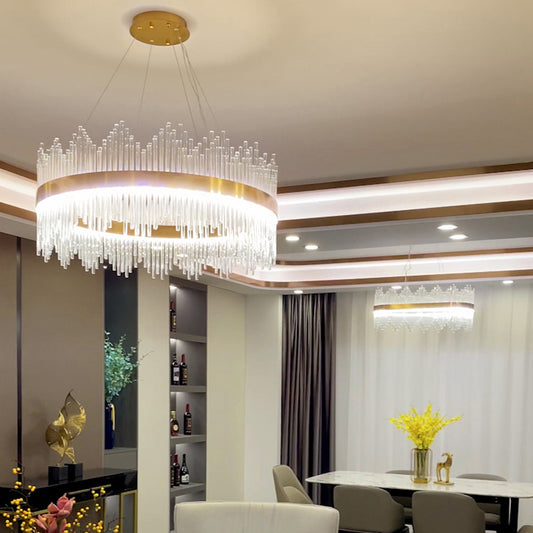 Geometric LED Chandelier Pendant Light Simplicity Fluted Glass Gold Hanging Lamp Clearhalo 'Ceiling Lights' 'Chandeliers' 'Modern Chandeliers' 'Modern' Lighting' 2335949