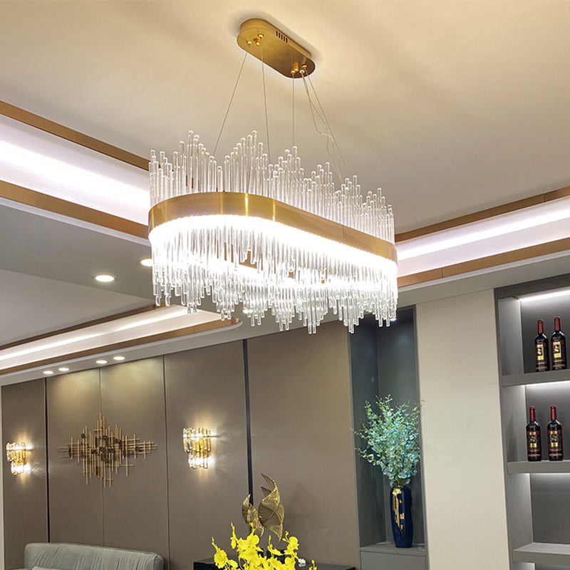 Geometric LED Chandelier Pendant Light Simplicity Fluted Glass Gold Hanging Lamp Clearhalo 'Ceiling Lights' 'Chandeliers' 'Modern Chandeliers' 'Modern' Lighting' 2335950