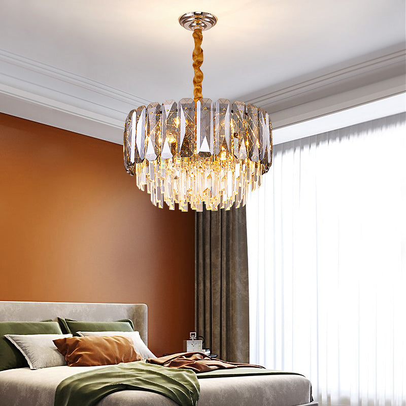 Clear Crystal Layers Chandelier Lighting Contemporary Ceiling Pendant Light for Bedroom Clearhalo 'Ceiling Lights' 'Chandeliers' 'Clear' 'Industrial' 'Modern Chandeliers' 'Modern' 'Tiffany' 'Traditional Chandeliers' Lighting' 2335961