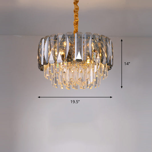 Clear Crystal Layers Chandelier Lighting Contemporary Ceiling Pendant Light for Bedroom Clear 19.5" Clearhalo 'Ceiling Lights' 'Chandeliers' 'Clear' 'Industrial' 'Modern Chandeliers' 'Modern' 'Tiffany' 'Traditional Chandeliers' Lighting' 2335963