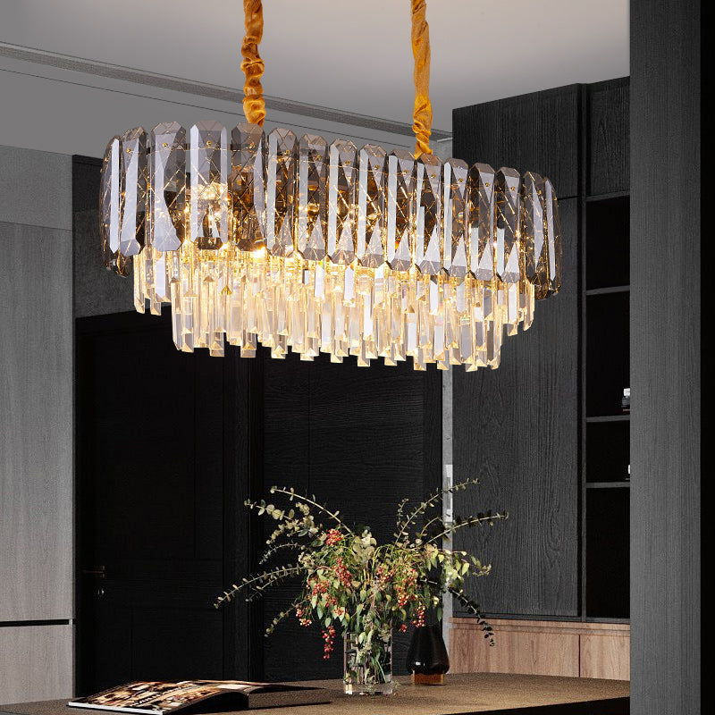 Clear Crystal Layers Chandelier Lighting Contemporary Ceiling Pendant Light for Bedroom Clearhalo 'Ceiling Lights' 'Chandeliers' 'Clear' 'Industrial' 'Modern Chandeliers' 'Modern' 'Tiffany' 'Traditional Chandeliers' Lighting' 2335964