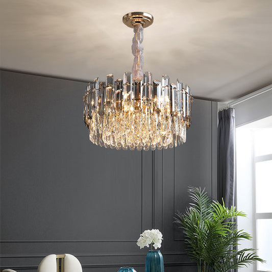 Clear Crystal Drum Pendant Lamp Modern Style Chandelier Light Fixture for Dining Room Clearhalo 'Ceiling Lights' 'Chandeliers' 'Clear' 'Industrial' 'Modern Chandeliers' 'Modern' 'Tiffany' 'Traditional Chandeliers' Lighting' 2335965