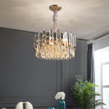 Clear Crystal Drum Pendant Lamp Modern Style Chandelier Light Fixture for Dining Room Clearhalo 'Ceiling Lights' 'Chandeliers' 'Clear' 'Industrial' 'Modern Chandeliers' 'Modern' 'Tiffany' 'Traditional Chandeliers' Lighting' 2335965
