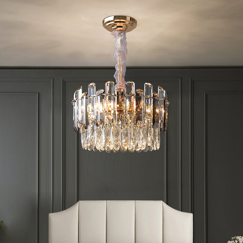 Clear Crystal Drum Pendant Lamp Modern Style Chandelier Light Fixture for Dining Room Clearhalo 'Ceiling Lights' 'Chandeliers' 'Clear' 'Industrial' 'Modern Chandeliers' 'Modern' 'Tiffany' 'Traditional Chandeliers' Lighting' 2335966