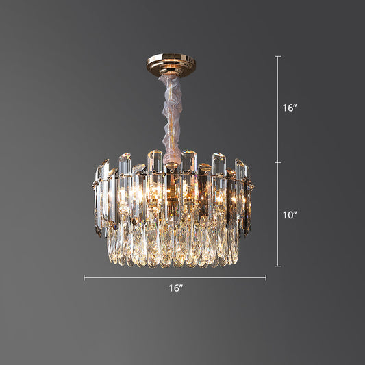 Clear Crystal Drum Pendant Lamp Modern Style Chandelier Light Fixture for Dining Room Clear 16" Clearhalo 'Ceiling Lights' 'Chandeliers' 'Clear' 'Industrial' 'Modern Chandeliers' 'Modern' 'Tiffany' 'Traditional Chandeliers' Lighting' 2335967