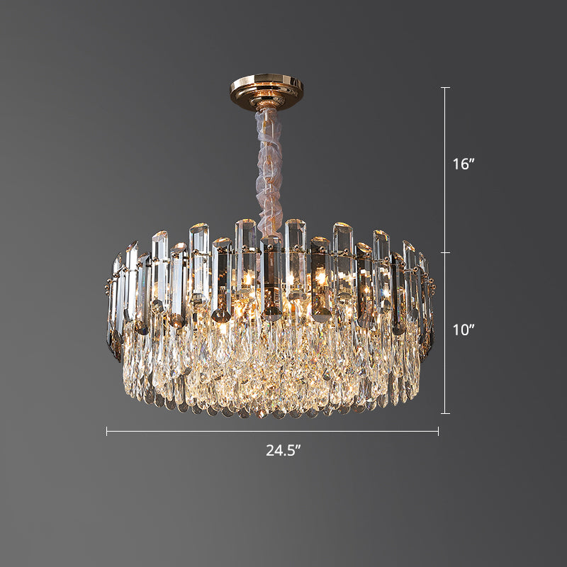 Clear Crystal Drum Pendant Lamp Modern Style Chandelier Light Fixture for Dining Room Clear 24.5" Clearhalo 'Ceiling Lights' 'Chandeliers' 'Clear' 'Industrial' 'Modern Chandeliers' 'Modern' 'Tiffany' 'Traditional Chandeliers' Lighting' 2335969