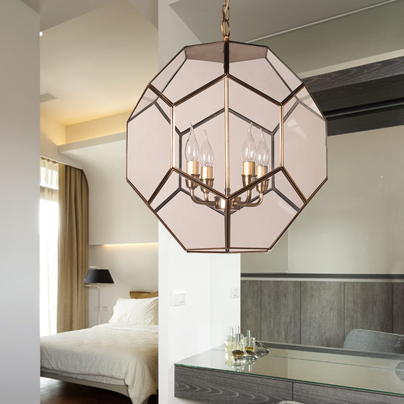 Hexagon Ceiling Chandelier Modernism Brown/ Clear Glass 4 Heads Hanging Light Fixture for Bedroom Clearhalo 'Ceiling Lights' 'Chandeliers' 'Glass shade' 'Glass' Lighting' 233597