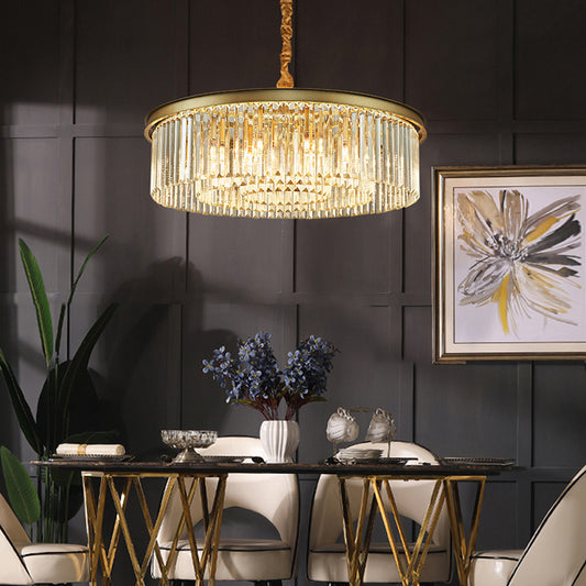 Gold Finish Circle Suspension Lighting Minimalist Prismatic Crystal Chandelier Lamp for Restaurant Gold 19.5"