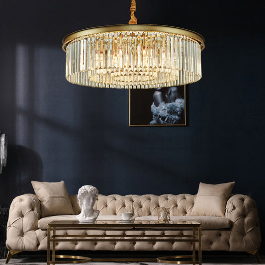 Gold Finish Circle Suspension Lighting Minimalist Prismatic Crystal Chandelier Lamp for Restaurant Gold 31.5" Clearhalo 'Ceiling Lights' 'Chandeliers' 'Modern Chandeliers' 'Modern' Lighting' 2335973