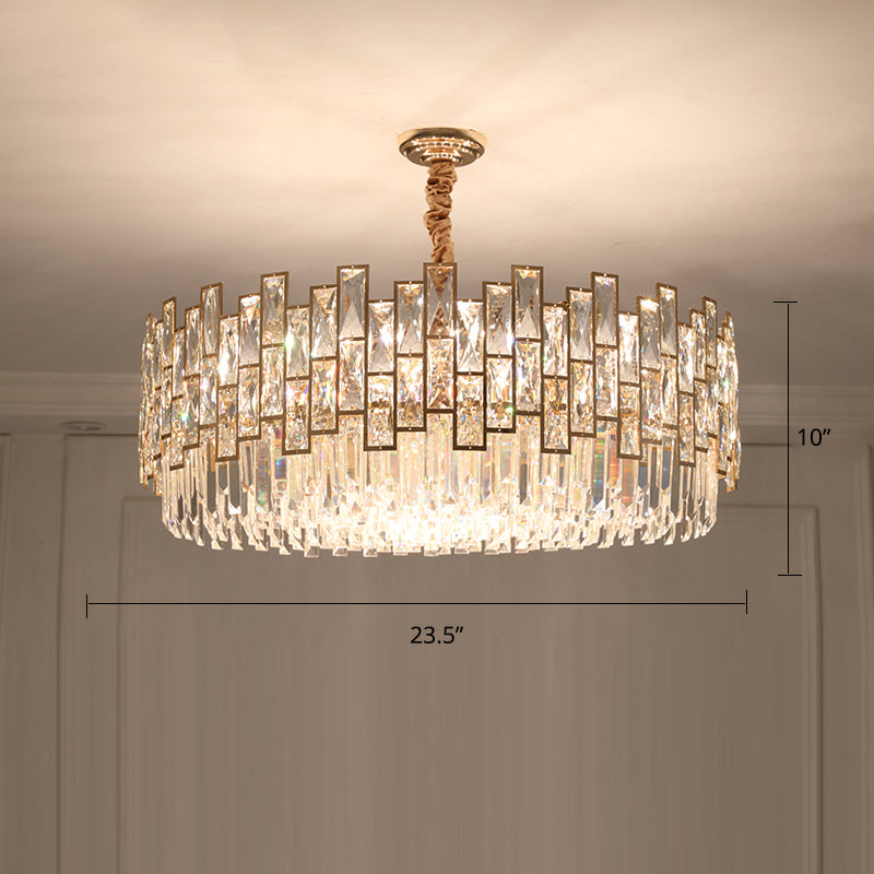 Round Living Room Chandelier Light Fixture K9 Crystal Modernism Hanging Pendant Light Gold 23.5" Clearhalo 'Ceiling Lights' 'Chandeliers' 'Modern Chandeliers' 'Modern' Lighting' 2335977