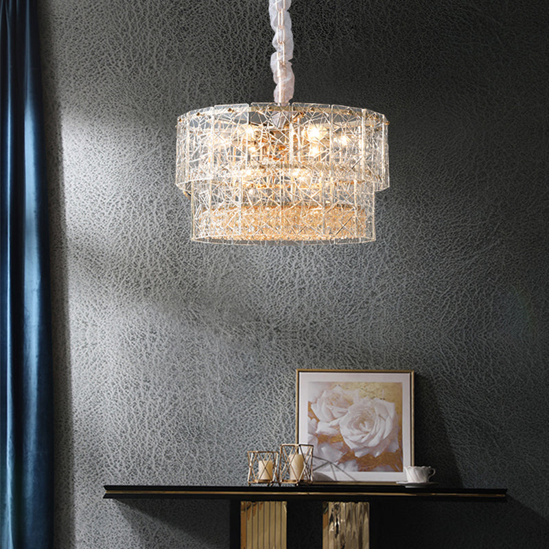 2-Tier Chandelier Pendant Light Modern Clear Glass Hanging Light with Octagonal Crystal Beads Clearhalo 'Ceiling Lights' 'Chandeliers' 'Clear' 'Industrial' 'Modern Chandeliers' 'Modern' 'Tiffany' 'Traditional Chandeliers' Lighting' 2335985
