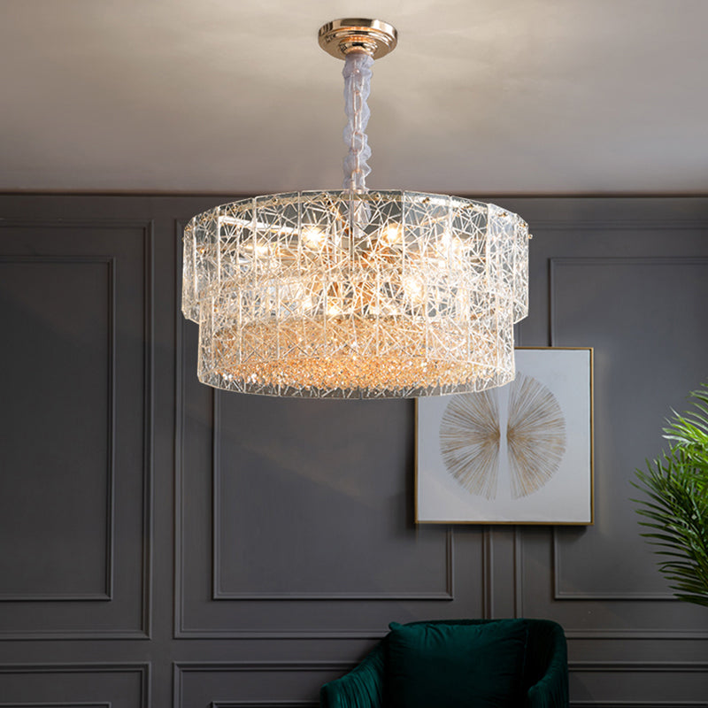 2-Tier Chandelier Pendant Light Modern Clear Glass Hanging Light with Octagonal Crystal Beads Clearhalo 'Ceiling Lights' 'Chandeliers' 'Clear' 'Industrial' 'Modern Chandeliers' 'Modern' 'Tiffany' 'Traditional Chandeliers' Lighting' 2335986