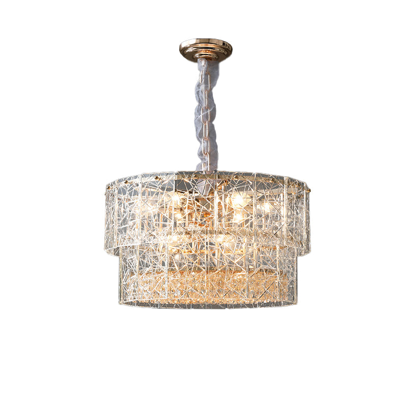 2-Tier Chandelier Pendant Light Modern Clear Glass Hanging Light with Octagonal Crystal Beads Clearhalo 'Ceiling Lights' 'Chandeliers' 'Clear' 'Industrial' 'Modern Chandeliers' 'Modern' 'Tiffany' 'Traditional Chandeliers' Lighting' 2335987