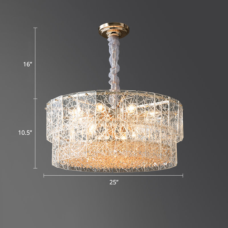 2-Tier Chandelier Pendant Light Modern Clear Glass Hanging Light with Octagonal Crystal Beads Clear 25" Clearhalo 'Ceiling Lights' 'Chandeliers' 'Clear' 'Industrial' 'Modern Chandeliers' 'Modern' 'Tiffany' 'Traditional Chandeliers' Lighting' 2335988