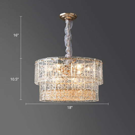 2-Tier Chandelier Pendant Light Modern Clear Glass Hanging Light with Octagonal Crystal Beads Clear 18" Clearhalo 'Ceiling Lights' 'Chandeliers' 'Clear' 'Industrial' 'Modern Chandeliers' 'Modern' 'Tiffany' 'Traditional Chandeliers' Lighting' 2335989
