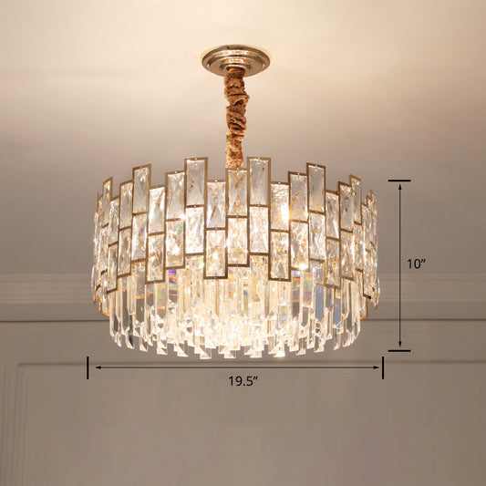 Drum Clear K9 Crystal Chandelier Modernist Suspension Light Fixture for Dining Room Clear 19.5" Clearhalo 'Ceiling Lights' 'Chandeliers' 'Clear' 'Industrial' 'Modern Chandeliers' 'Modern' 'Tiffany' 'Traditional Chandeliers' Lighting' 2335993