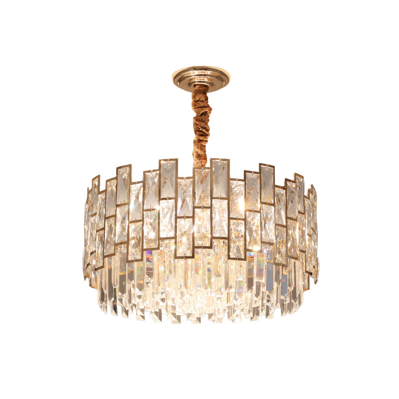 Drum Clear K9 Crystal Chandelier Modernist Suspension Light Fixture for Dining Room Clearhalo 'Ceiling Lights' 'Chandeliers' 'Clear' 'Industrial' 'Modern Chandeliers' 'Modern' 'Tiffany' 'Traditional Chandeliers' Lighting' 2335994