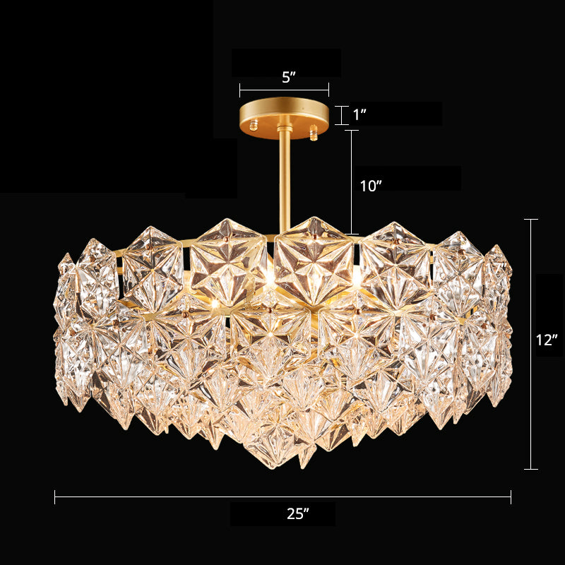 Crystal Hexagons Chandelier Minimalistic Gold Pendant Ceiling Light for Living Room Gold 25" Clearhalo 'Ceiling Lights' 'Chandeliers' 'Modern Chandeliers' 'Modern' Lighting' 2336004