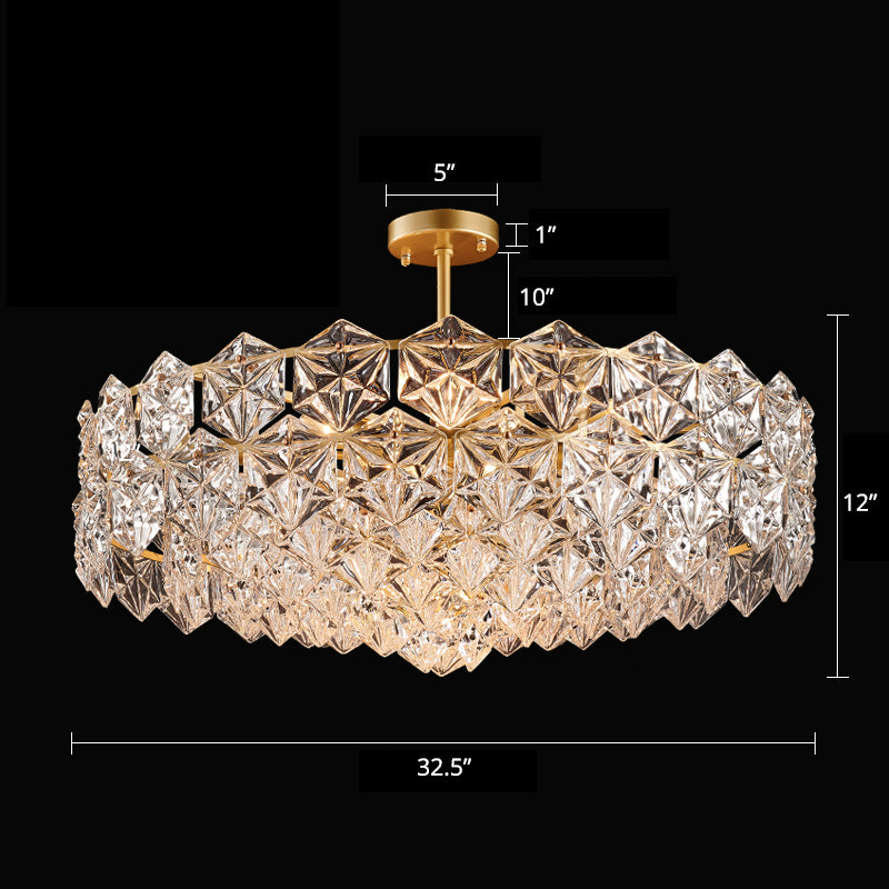 Crystal Hexagons Chandelier Minimalistic Gold Pendant Ceiling Light for Living Room Gold 32.5" Clearhalo 'Ceiling Lights' 'Chandeliers' 'Modern Chandeliers' 'Modern' Lighting' 2336005