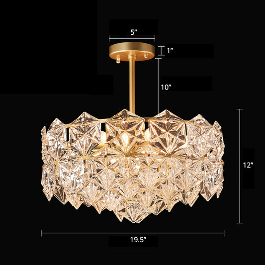 Crystal Hexagons Chandelier Minimalistic Gold Pendant Ceiling Light for Living Room Gold 19.5" Clearhalo 'Ceiling Lights' 'Chandeliers' 'Modern Chandeliers' 'Modern' Lighting' 2336009