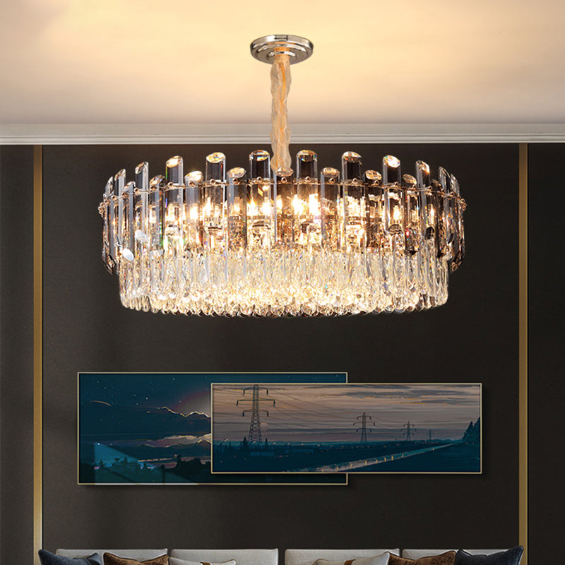 Round Hanging Light Fixture Modernism K9 Crystal Clear Chandelier for Dining Room Clearhalo 'Ceiling Lights' 'Chandeliers' 'Clear' 'Industrial' 'Modern Chandeliers' 'Modern' 'Tiffany' 'Traditional Chandeliers' Lighting' 2336013