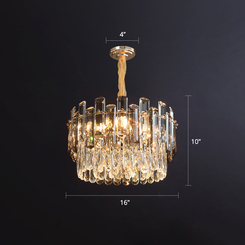 Round Hanging Light Fixture Modernism K9 Crystal Clear Chandelier for Dining Room Clear 16" Clearhalo 'Ceiling Lights' 'Chandeliers' 'Clear' 'Industrial' 'Modern Chandeliers' 'Modern' 'Tiffany' 'Traditional Chandeliers' Lighting' 2336014