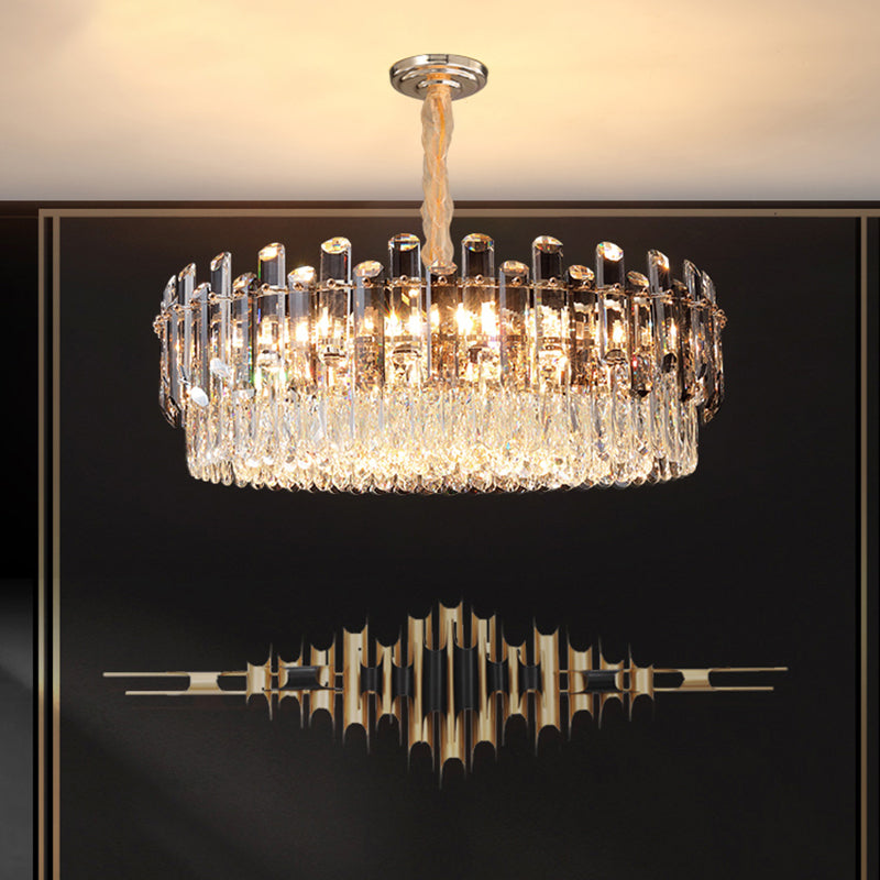Round Hanging Light Fixture Modernism K9 Crystal Clear Chandelier for Dining Room Clearhalo 'Ceiling Lights' 'Chandeliers' 'Clear' 'Industrial' 'Modern Chandeliers' 'Modern' 'Tiffany' 'Traditional Chandeliers' Lighting' 2336016