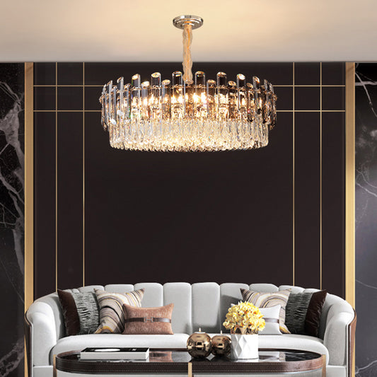 Round Hanging Light Fixture Modernism K9 Crystal Clear Chandelier for Dining Room Clearhalo 'Ceiling Lights' 'Chandeliers' 'Clear' 'Industrial' 'Modern Chandeliers' 'Modern' 'Tiffany' 'Traditional Chandeliers' Lighting' 2336017