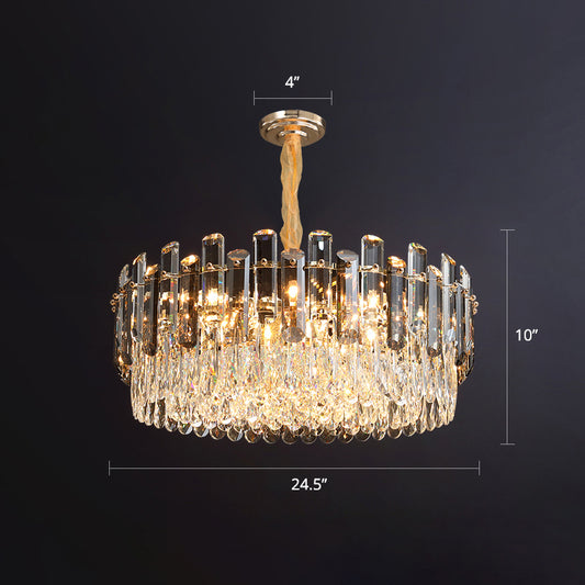 Round Hanging Light Fixture Modernism K9 Crystal Clear Chandelier for Dining Room Clear 24.5" Clearhalo 'Ceiling Lights' 'Chandeliers' 'Clear' 'Industrial' 'Modern Chandeliers' 'Modern' 'Tiffany' 'Traditional Chandeliers' Lighting' 2336018