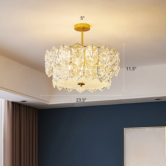 Living Room Ceiling Suspension Lamp Minimalist Gold Chandelier with Hexagonal Crystal Shade Gold 23.5" Clearhalo 'Ceiling Lights' 'Chandeliers' 'Modern Chandeliers' 'Modern' Lighting' 2336021