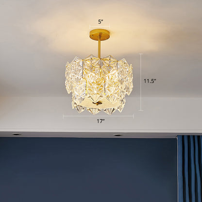 Living Room Ceiling Suspension Lamp Minimalist Gold Chandelier with Hexagonal Crystal Shade Gold 17" Clearhalo 'Ceiling Lights' 'Chandeliers' 'Modern Chandeliers' 'Modern' Lighting' 2336022