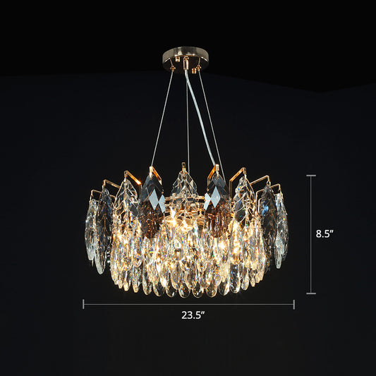 Modern 8-Head Pendant Chandelier Leaf Shaped Hanging Lamp with Clear Crystal Shade for Restaurant Clear 23.5" Clearhalo 'Ceiling Lights' 'Chandeliers' 'Clear' 'Industrial' 'Modern Chandeliers' 'Modern' 'Tiffany' 'Traditional Chandeliers' Lighting' 2336030