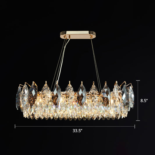 Modern 8-Head Pendant Chandelier Leaf Shaped Hanging Lamp with Clear Crystal Shade for Restaurant Clear 33.5" Clearhalo 'Ceiling Lights' 'Chandeliers' 'Clear' 'Industrial' 'Modern Chandeliers' 'Modern' 'Tiffany' 'Traditional Chandeliers' Lighting' 2336031