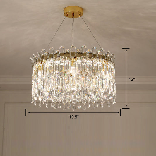 Drum Crystal Suspension Lighting Modern Clear Chandelier Light Fixture for Bedroom Clear 19.5" Clearhalo 'Ceiling Lights' 'Chandeliers' 'Clear' 'Industrial' 'Modern Chandeliers' 'Modern' 'Tiffany' 'Traditional Chandeliers' Lighting' 2336036