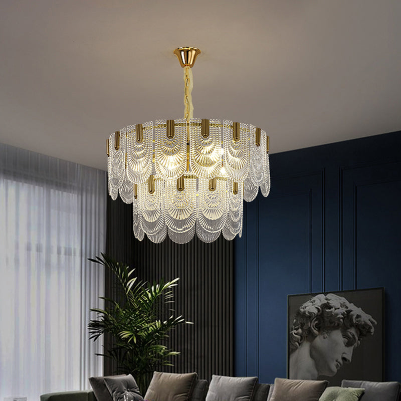 Round Pendant Ceiling Lamp Modern Clear Textured Glass Chandelier with Scalloped Edge Clearhalo 'Ceiling Lights' 'Chandeliers' 'Clear' 'Industrial' 'Modern Chandeliers' 'Modern' 'Tiffany' 'Traditional Chandeliers' Lighting' 2336051