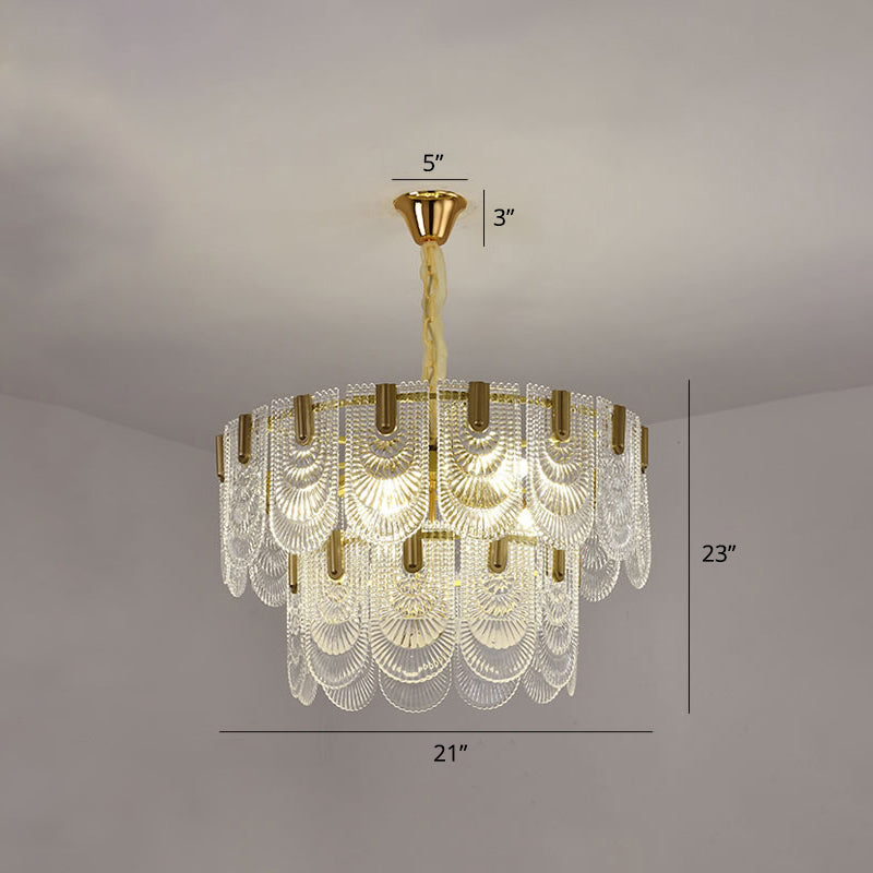 Round Pendant Ceiling Lamp Modern Clear Textured Glass Chandelier with Scalloped Edge Clear 21" Clearhalo 'Ceiling Lights' 'Chandeliers' 'Clear' 'Industrial' 'Modern Chandeliers' 'Modern' 'Tiffany' 'Traditional Chandeliers' Lighting' 2336052