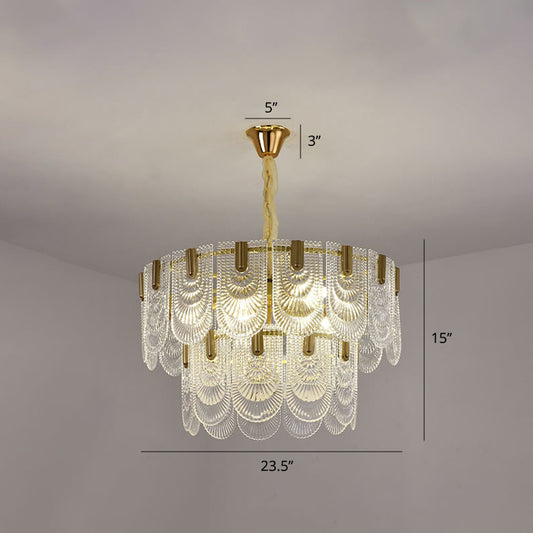 Round Pendant Ceiling Lamp Modern Clear Textured Glass Chandelier with Scalloped Edge Clear 23.5" Clearhalo 'Ceiling Lights' 'Chandeliers' 'Clear' 'Industrial' 'Modern Chandeliers' 'Modern' 'Tiffany' 'Traditional Chandeliers' Lighting' 2336053