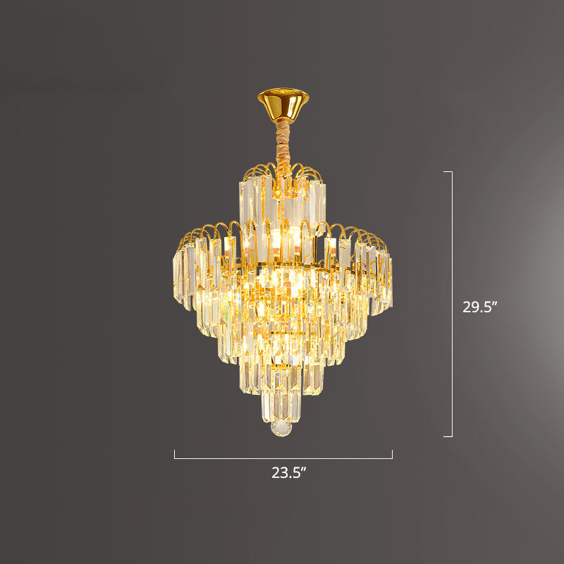 K9 Crystal Cone Shaped Hanging Light Modern Luxurious Clear Chandelier for Restaurant Clear 23.5" Clearhalo 'Ceiling Lights' 'Chandeliers' 'Clear' 'Industrial' 'Modern Chandeliers' 'Modern' 'Tiffany' 'Traditional Chandeliers' Lighting' 2336059