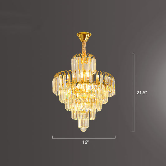 K9 Crystal Cone Shaped Hanging Light Modern Luxurious Clear Chandelier for Restaurant Clear 16" Clearhalo 'Ceiling Lights' 'Chandeliers' 'Clear' 'Industrial' 'Modern Chandeliers' 'Modern' 'Tiffany' 'Traditional Chandeliers' Lighting' 2336061