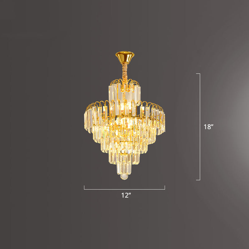 K9 Crystal Cone Shaped Hanging Light Modern Luxurious Clear Chandelier for Restaurant Clear 12" Clearhalo 'Ceiling Lights' 'Chandeliers' 'Clear' 'Industrial' 'Modern Chandeliers' 'Modern' 'Tiffany' 'Traditional Chandeliers' Lighting' 2336063