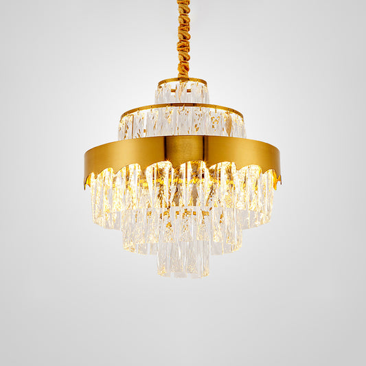 Crystal Rectangle Layers Chandelier Postmodern Golden Suspension Light for Living Room Gold 17" Clearhalo 'Ceiling Lights' 'Chandeliers' 'Modern Chandeliers' 'Modern' Lighting' 2336076