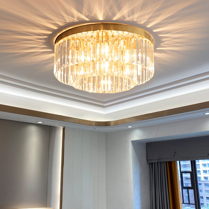 Circular Crystal Prism Flush Ceiling Light Minimalist Gold Flush-Mount Light Fixture for Bedroom Clearhalo 'Ceiling Lights' 'Close To Ceiling Lights' 'Close to ceiling' 'Flush mount' Lighting' 2336108