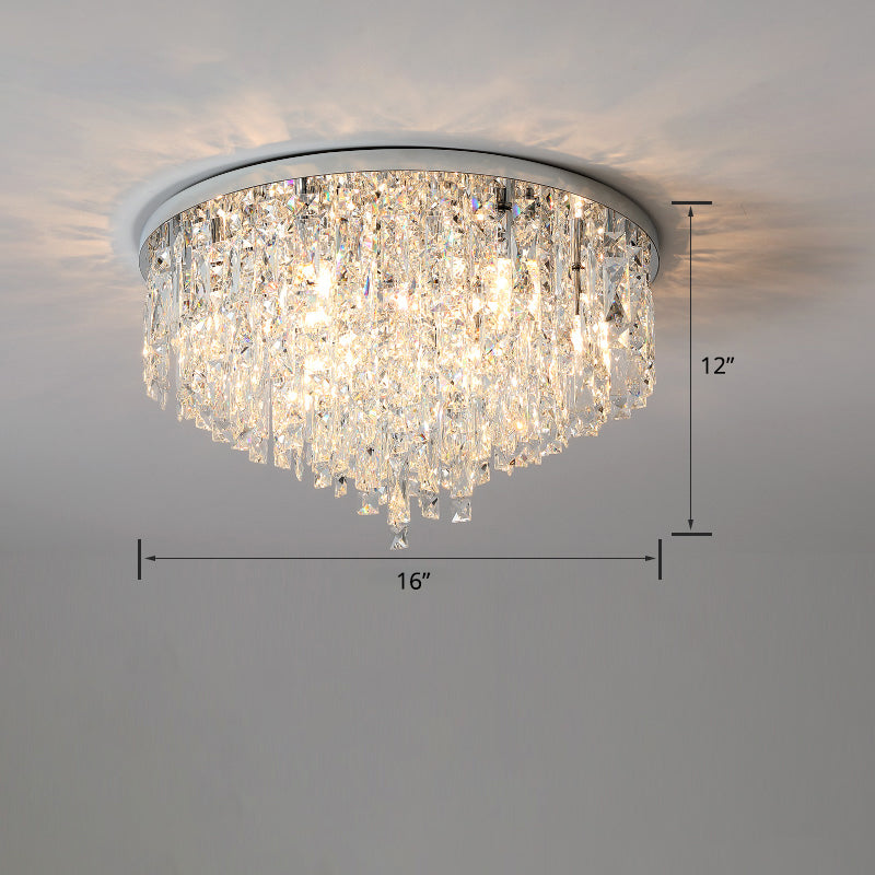 Round Beveled K9 Crystal Ceiling Lamp Modernism Flush Mounted Light for Living Room Silver 16" Clearhalo 'Ceiling Lights' 'Close To Ceiling Lights' 'Close to ceiling' 'Flush mount' Lighting' 2336131