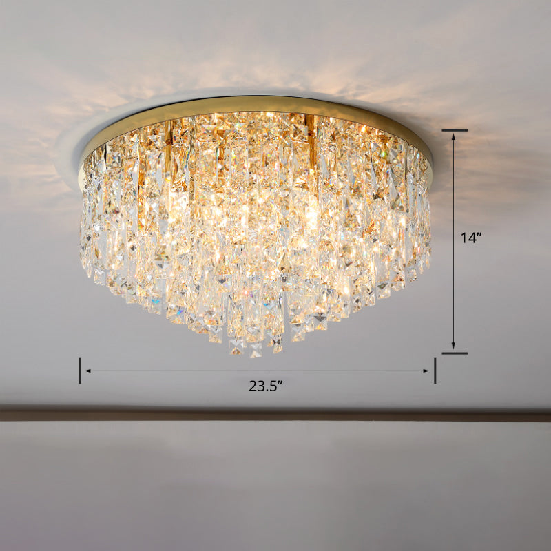 Round Beveled K9 Crystal Ceiling Lamp Modernism Flush Mounted Light for Living Room Gold 23.5" Clearhalo 'Ceiling Lights' 'Close To Ceiling Lights' 'Close to ceiling' 'Flush mount' Lighting' 2336135