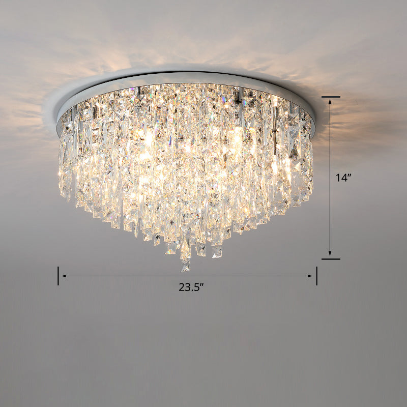 Round Beveled K9 Crystal Ceiling Lamp Modernism Flush Mounted Light for Living Room Silver 23.5" Clearhalo 'Ceiling Lights' 'Close To Ceiling Lights' 'Close to ceiling' 'Flush mount' Lighting' 2336137